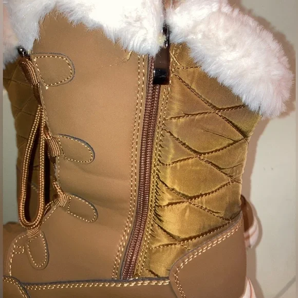 Womens Quilted Duck Cuff Snow Lace Up Waterproof Faux Fur Outdoor Boots USED - Picture 5 of 7